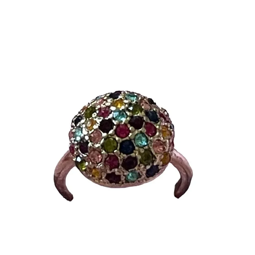 NWOT gold tone round multi colour rhinestone ring US size 6.5